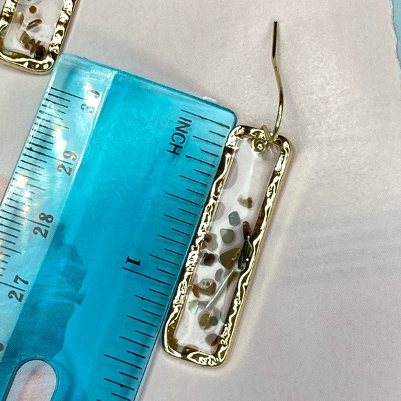 Gold Acrylic Shell Drop Earrings - Picture 4 of 5